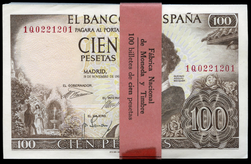 100 pesetas. 1965. Madrid. (Ed 2017-470a). Taco de 100 billetes correlativos con...