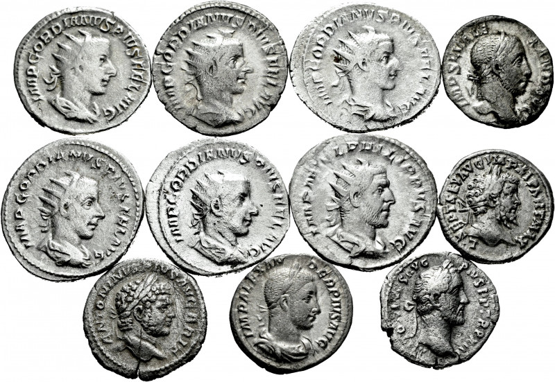 Lot of 11 Roman silver coins from different emperors. Antoninianus (6) and Denar...