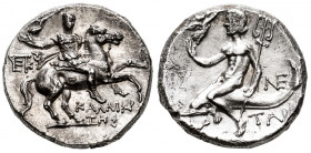 Calabria. Tarentum. Nomos. 240-228 BC. struck under the magistrates Kallikrates, Epikr... and Ne...(HN III 1059). (Sng Ans-1260). (Vlasto-965). Anv.: ...