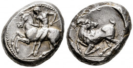 Cilicia. Kelenderis. Stater. 430-420 BC. (Sng von Aulock-5620 var). (Sng Bnf-46 var). Anv.: Nude youth, holding whip, dismounting from horse rearing t...