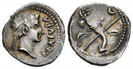 Kings of Mauretania. Iuba II. Denarius. 25 BC-24 AD. Caesarea. (Mazard-241). (Sng Cop-579). (MAA-95). Anv.: REX IVBA. Diademed head right. Rev.: Cornu...