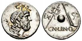 Cornelius. Cn Cornelius Lentulus Marcellinus. Denarius. 76-75 BC. Hispania. (Ffc-628). (Craw-393/1b). (Cal-487). Anv.: G. P. R. above diademed bust of...