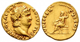 Nero. Aureus. 66-67 AD. Rome. (Spink-1930 var). (Ric-413). (Cal-413). Rev.: IVPITER CVSTOS. Júpiter sentado a izquierda con rama y cetro. Au. 7,30 g. ...
