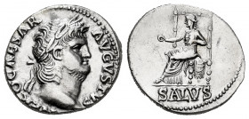 Nero. Denarius. 65-66 AD. Rome. (Ric-I 60). (Bmcre-90). (Rsc-314). Anv.: NERO CAESAR AVGVSTVS, laureate head to right. Rev.: Salus seated to left on t...