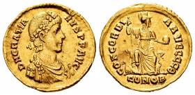 Gratian. Solidus. 383-385 AD. Constantinople. (Ric-45a). (Depeyrot-38/3). Anv.: D N GRATIANVS P F AVG, rosette-diademed, draped and cuirassed bust to ...
