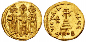 Heraclius, with Heraclius Constantine & Heraclonas. Solidus. 638-641 AD. Constantinople. 5th officina. (Sear-769). (Mib-50). (DOC-43d). Anv.: The thre...