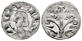 Kingdom of Navarre and Aragon. Alfonso el Batallador (1104-1134). Dinero. Aragon. (Cru-217). Anv.: ANFVS REX. Rev.: ARA-GON. Ve. 1,01 g. Scarce. XF/Al...