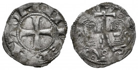 Kingdom of Castille and Leon. Alfonso VII (1126-1157). Dinero. Leon. (Bautista-68 var). (Imperatrix-A7:66.8(50), plate coin). (Abh-72 var). Anv.: IMPE...