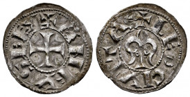 Kingdom of Castille and Leon. Alfonso VII (1126-1157). Dinero. Leon. (Bautista-148 var). (Imperatrix-A7:27.1). Anv.: + ANFVS REX. templar cross. Rev.:...