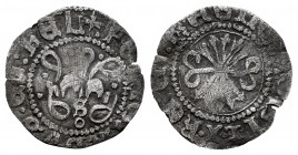 Catholic Kings (1474-1504). 1/4 real. Sevilla. (Cal-172). Ag. 0,48 g. S and roundel under the yoke. The only known specimen with parsley on the obvers...