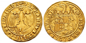 Catholic Kings (1474-1504). Double excelente. Sevilla. (Cal-746 var). (Tauler-237). Au. 6,93 g. Marca X flanqueada por dos puntos. XF. Est...2500,00. ...