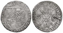 Philip I and Joanna (1504-1506). 1 real. 1505. Antwerpen. (Tauler-35). (Vti-3). (Vanhoudt-197.AN). Ag. 3,29 g. Light wavy flan. A few specimens known....