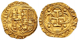 Charles-Joanna (1504-1555). 1 escudo. Sevilla. Monogram GA (Gaspar Hernández). (Cal-201). (Tauler-20, plate coin). Au. 3,38 g. Shield between monogram...