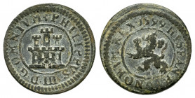 Philip III (1598-1621). 1 maravedi. 1599. Segovia. (Cal-109). (Jarabo-Sanahuja-C42). Ag. 1,88 g. Without mintmark and value indication. Very rare. VF/...