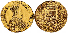 Philip IV (1621-1665). Double Sovereign. 1644. Brussels. (Vti-1544, error photo). (Vanhoudt-637.BS). (Tauler-914). Au. 11,03 g. Minimal mounting marks...