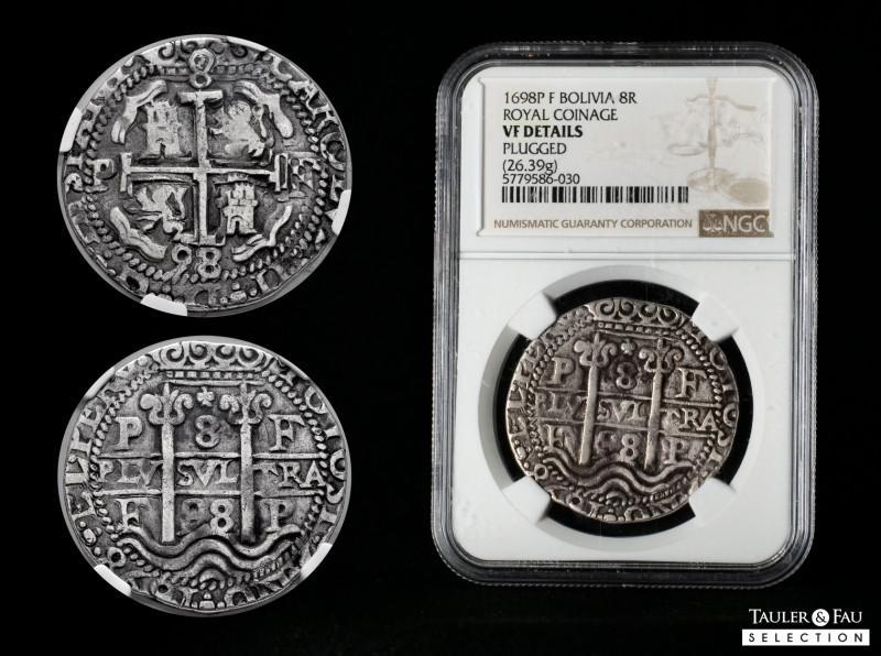 Charles II (1665-1700). 8 reales. 1698. Potosí. F. (Cal-694). (Lazaro-237, R2). ...