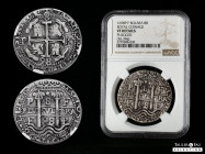 Charles II (1665-1700). 8 reales. 1698. Potosí. F. (Cal-694). (Lazaro-237, R2). Ag. 26,39 g. Plugged hole. A few specimens known. Very rare. Slabbed b...
