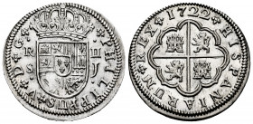 Philip V (1700-1746). 2 reales. 1722. Sevilla. J. (Cal-980). Ag. 6,12 g. Light striking defect on obverse. Original luster. XF/AU. Est...250,00. 

S...