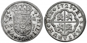 Philip V (1700-1746). 2 reales. 1725. Sevilla. J. (Cal-983). Ag. 6,48 g. Light wavy flan. Original luster. Almost MS/Mint state. Est...300,00. 

Spa...