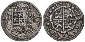 Philip V (1700-1746). 8 reales. 1711. Madrid. J. (Cal-1338). Ag. 27,15 g. Soft tone. Stains. Rare. Choice VF/Almost XF. Est...1500,00. 

Spanish Des...