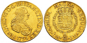 Ferdinand VI (1746-1759). 8 escudos. 1756. Lima. JM. (Cal-771). (Cal onza-584). Au. 26,93 g. Small planchet flaw on reverse. Rare. XF. Est...3000,00. ...