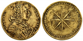Charles III (1759-1788). "Proclamation" medal. 1759. Carmona (Sevilla). (Ha-10 var. metal). (Vq-12998 var. metal). Au. 14,63 g. Cleaned. 29 mm. Gold m...