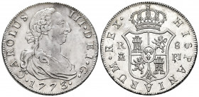 Charles III (1759-1788). 8 reales. 1773. Madrid. PJ. (Cal-1063). Ag. 16,95 g. Attractive. Original luster. Rarely encountered this good struck. AU/Alm...