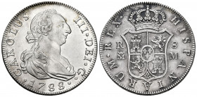 Charles III (1759-1788). 8 reales. 1788. Madrid. M. (Cal-1070). Ag. 27,10 g. The only year with this assayer. Original luster. The reverse is lighty c...