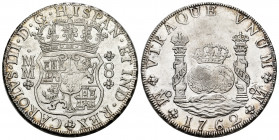 Charles III (1759-1788). 8 reales. 1762. Mexico. MM. (Cal-1080). Ag. 27,12 g. Cross between H and I. A good sample. Original luster. XF/Almost XF. Est...