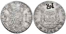 Charles III (1759-1788). 8 reales. 1766. Mexico. MF. (Cal-1090). Ag. 27,00 g. "MR" countermark of Mozambique, for circulation in the Portuguese colony...