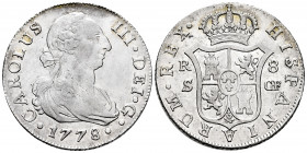 Charles III (1759-1788). 8 reales. 1778. Sevilla. CF. (Cal-1237). Ag. 26,82 g. With some original luster remaining. Almost XF/Choice VF. Est...700,00....