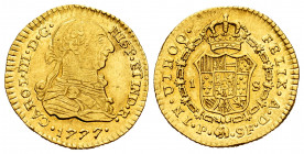 Charles III (1759-1788). 1 escudo. 1777. Popayán. SF. (Cal-1420). (Restrepo-M54-10). Au. 3,36 g. Minor marks. A good sample. Scarce. Choice VF. Est......
