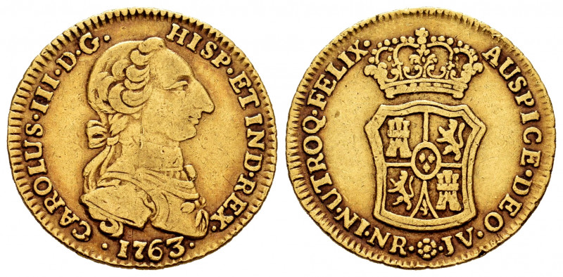 Charles III (1759-1788). 2 escudos. 1763. Santa Fe de Nuevo Reino. JV. (Cal-1674...