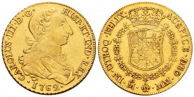 Charles III (1759-1788). 8 escudos. 1762. Mexico. MM. (Cal-1981). Au. 27,00 g. "Rat nose" type. Without value indication. First year of this type. Ver...