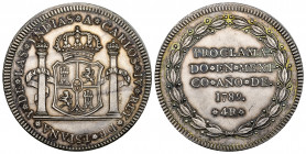 Charles IV (1788-1808). Proclamation with value 4 reales. 1789. Mexico. (Ha-162). (Medina-186). (Vq-13204). Ag. 13,49 g. 35 mm. Beautiful patina. Orig...