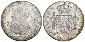 Charles IV (1788-1808). 8 reales. 1794. Guatemala. M. (Cal-884). Ag. 27,29 g. Very attractive. Original luster. Rare in this condition. AU/Almost MS. ...