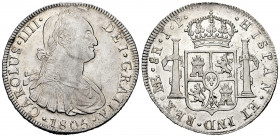 Charles IV (1788-1808). 8 reales. 1805. Lima. JP. (Cal-925). Ag. 27,04 g. Some original luster remaining. XF. Est...350,00. 

Spanish Description: C...