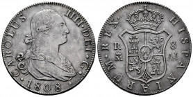 Charles IV (1788-1808). 8 reales. 1808. Madrid. AI. (Cal-945). Ag. 26,84 g. Rarely encountered this good struck. XF. Est...600,00. 

Spanish Descrip...