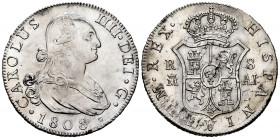 Charles IV (1788-1808). 8 reales. 1808. Madrid. AI. (Cal-945). Ag. 26,99 g. Cleaned obverse. Minor impurities on reverse. Nice example. Rare. XF. Est....