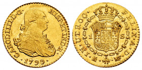 Charles IV (1788-1808). 1 escudo. 1799. Madrid. MF. (Cal-1117). Au. 3,44 g. Original luster. Attractive. Rare in this condition. Almost MS. Est...350,...
