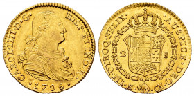 Charles IV (1788-1808). 2 escudos. 1796. Sevilla. CN. (Cal-1432). Au. 6,72 g. Some original luster remaining. Almost XF/XF. Est...400,00. 

Spanish ...