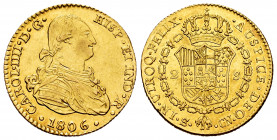 Charles IV (1788-1808). 2 escudos. 1806. Sevilla. CN. (Cal-1443). Au. 6,70 g. Incision mark on obverse. Some original luster remaining. XF. Est...400,...