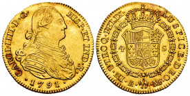 Charles IV (1788-1808). 4 escudos. 1791. Madrid. MF. (Cal-1475). Au. 13,48 g. Hairlines on obverse. Plenty of original luster. Very attractive. Rarely...
