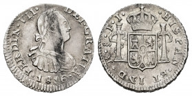 Ferdinand VII (1808-1833). 1/2 real. 1816. Santiago. FJ. (Cal-461). Ag. 1,70 g. Bust of Charles IV. Minor scratches on obverse. It retains some minor ...