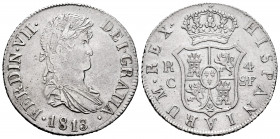 Ferdinand VII (1808-1833). 4 reales. 1813. Cataluña, minted in Mallorca. SF. (Cal-1035). Ag. 13,31 g. Extremely rare, even more in this grade. Ex Aure...