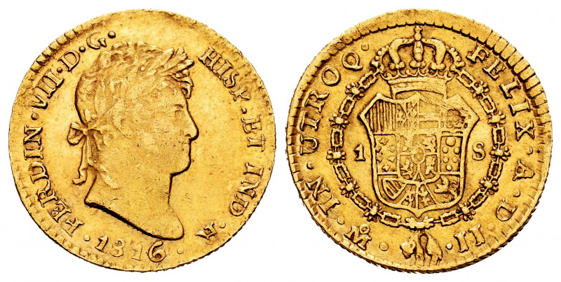 Ferdinand VII (1808-1833). 1 escudo. 1816. Mexico. JJ. (Cal-1518). Au. 3,37 g. S...