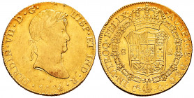 Ferdinand VII (1808-1833). 8 escudos. 1824. Cuzco. G. (Cal-1745). (Cal onza-1201). Au. 26,95 g. Small planchet flaws on obverse. Rare. This coin is ex...
