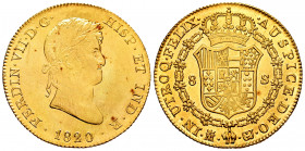 Ferdinand VII (1808-1833). 8 escudos. 1820. Madrid. GJ. (Cal-1776). (Cal onza-1241). Au. 27,02 g. Scratches on obverse. Original luster. Scarce in thi...