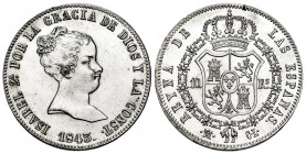 Elizabeth II (1833-1868). 10 reales. 1843. Madrid. CL. (Cal-523). Ag. 13,46 g. It retains some minor luster. Slightly cleaned. Hairlines. Very rare in...