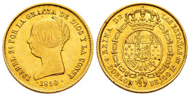 Elizabeth II (1833-1868). Doblon of 100 reales. 1850. Sevilla. RD. (Cal-760). Au. 8,23 g. Very rare. XF/AU. Est...1200,00. 

Spanish Description: Is...